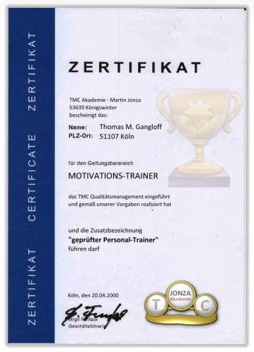Thomas M. Gangloff | Motivationstrainer | Zertifikat